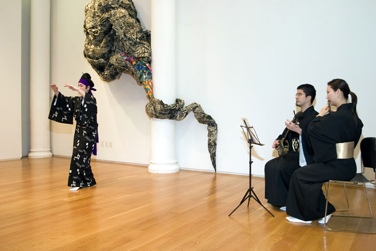 Junko and guest musicians at the recital The Folk Arts of Okinawa, Tenri Cultural Insititute of New York, June 2006 -- photo by Eiko Tamaki